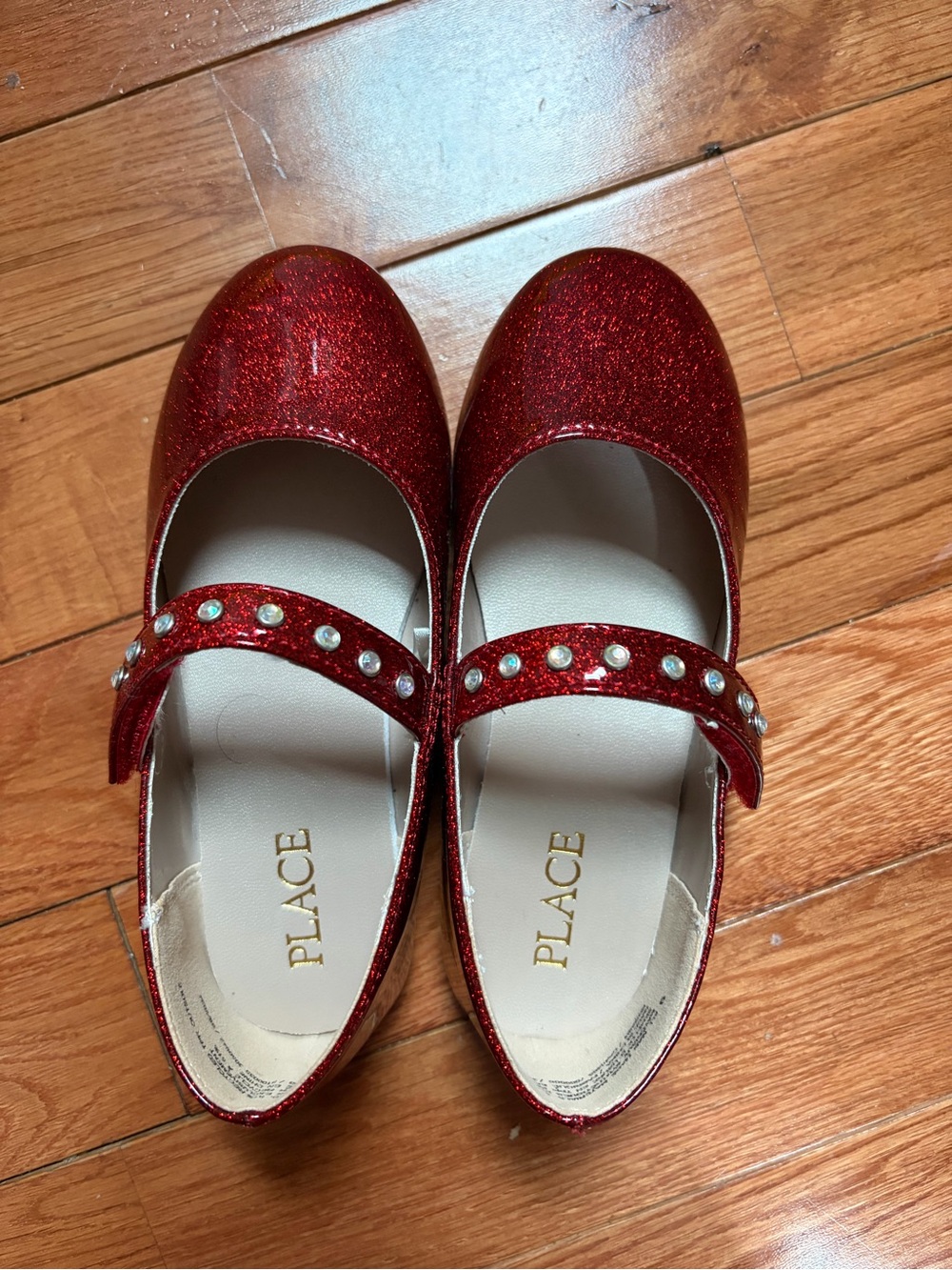 Place Red Glitter Mary Jane Dress Shoes with Pearl Strap - Picture 1 of 3